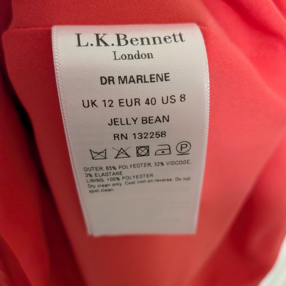 LK Bennett London Dr Marlene Pink Jelly Bean Ruched Sheath Dress US 8 UK 12 - Picture 5 of 6
